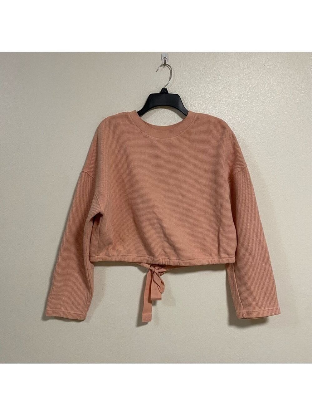 Fabletics Sweatshirt Women’s Size XXS Pink Anna Tie Back Sweatshirt waffle knit